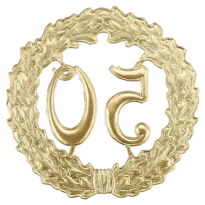 Produktbild von Jubiläumskranz 50, 18 cm ø, gold, geprägte Zahl aus Pappe, für den 50. Hochzeitstag, Geburtstag, goldene Hochzeit
