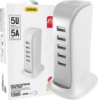 Image de Dudao Power Charger 5X Usb With Built-in Power Cable Eu White (A5Eu)