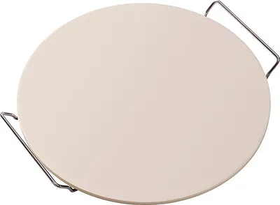 Produktbild von Krumble Pizzastein mit Metallhalter BBQ & Ofen - Pizzateller für die leckerste Zubereitung einer Pizza auf Ihrem Grill oder im Ofen - Pizzastein rund - Pizzastein - Pizzateller - Klein (30,5 cm)
