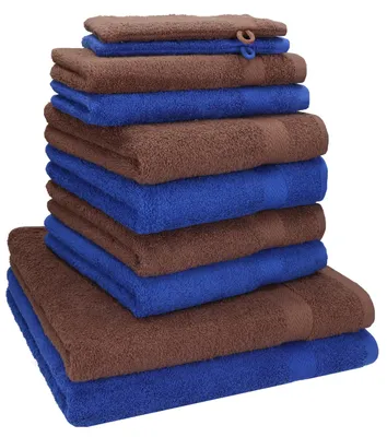 Produktbild von Betz 10-tlg. Handtuch-Set PREMIUM 2 Duschtücher 4 Handtücher 2 Gästetücher 2 Waschhandschuhe  Farbe: royalblau & nussbraun