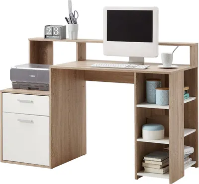 Produktbild von Schreibtisch Bürotisch Computertisch Arbeitstisch Tisch Büromöbel "Suzanne I" Eiche / Weiß