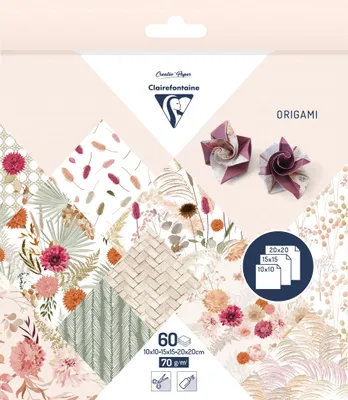 Produktbild von Clairefontaine 5x Origami Pack. 60 Blatt 3 Formate Trockenblumen Sortiert 95371C