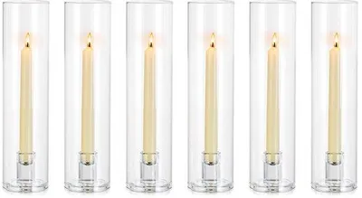 Obrázek produktu pro Sada 6 skleněných svícnů Unyqoos® – robustní, průhledné svícny z tlustého skla, rozměry 30 x 7 cm, vhodné jako dekorace na stůl uvnitř i venku