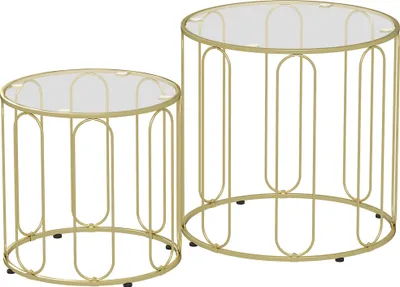 Produktbild von 2er-SetGlastische,ineinanderverschiebbar,Glasplatten,Metallgestell,Goldfarben