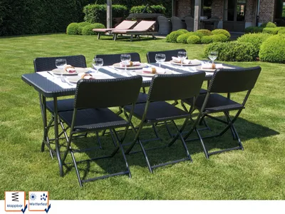 Produktbild von Wetterfeste Sitzgarnitur aus Kunststoff Klapp Tisch & Stühle klappbar Garten