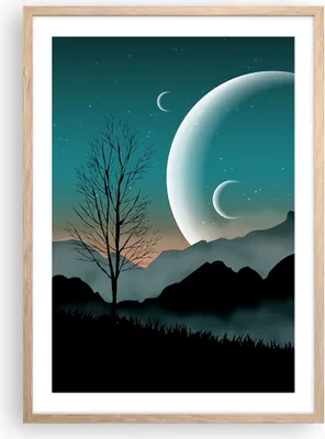 Produktbild von Gerahmtes Poster - Rahmen in heller Eiche - Himmel Nacht Illustration - 50x70 cm - Wand Bild - Wanddeko - Wandbilder - Wandposter - Bilderrahmen - Bilder - Kunstdruck - Wandbild - P2NPA50x70-4143