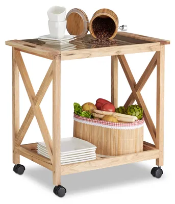 Image de Chariot de cuisine mobile en bois de noyer avec 2 étagères