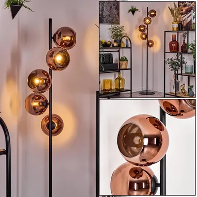 Produktbild von Cesaro Stehlampe aus Metall/Glas in Schwarz/Kupfer, Retro/Vintage-Design