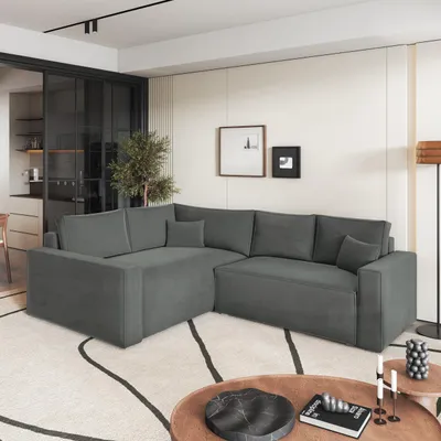 Produktbild von Masseno Ecksofa ERONIS L-S mit Schlaffunktion L-Form, Sofa mit Bettkasten, Wohnzimmersofa, Couch, Soffa, Bettsofa, Couchgarnitur- Grau, MONOLITH 85