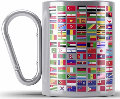 Produktbild von Trendation - Flaggen Der Welt Edelstahl Tasse Karabiner Geschenk Reisen Weltreise Geschenkidee Flagge Jedes Land (Silber)