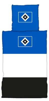 Produktbild von HSV Bettwäsche Blockstreifen, Offizieller Hamburger SV Fanartikel, Blau-Weiß-Schwarzes Set mit HSV-Raute, 100% Baumwolle