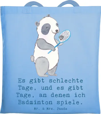 Produktbild von Mr. & Mrs. Panda Shopping Tasche Panda Badminton  - Sky Blue - Geschenk, Tote Bag, spielen, Jutebeutel, Laptoptasche, Einkaufstasche