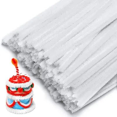 100 Chenille-Pfeifenreiniger, 30 cm, 6 mm, weiß, für Bastelarbeiten