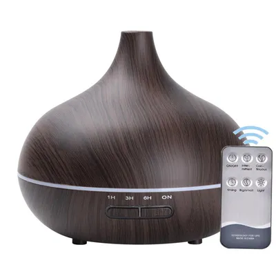 Produktbild von Luftbefeuchter, Diffuser,Ultraschall-Vergeber, Diffusor,7 Farben Wechsel, 550ml, für Schlafzimmer, Büro, Yoga, Spa, Fernbedienung, Dunkle Holzmaserung