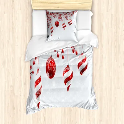 Produktbild von ABAKUHAUS Weihnachten Mantele, traditionell, Milbensicher Allergiker geeignet mit Kissenbezügen, 135 cm x 200 cm - 80 x 80 cm, rot-Weiss