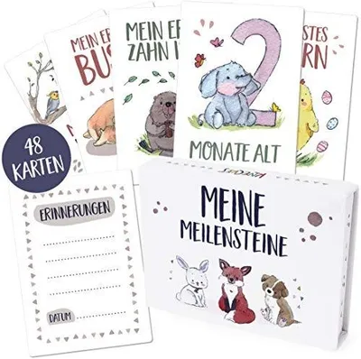 Zdjęcie produktu dla Karty kamienie milowe niemowlęcia 48 szt pamiątka prezent pudełko