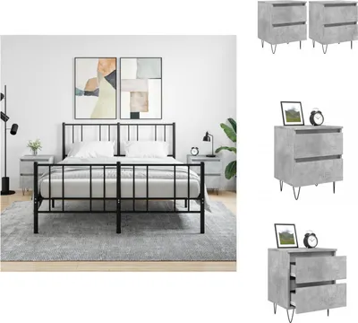 Image de vidaXL Tables de chevet 2 pcs. Gris béton 40x35x50 cm Bois composite - Tables de chevet
