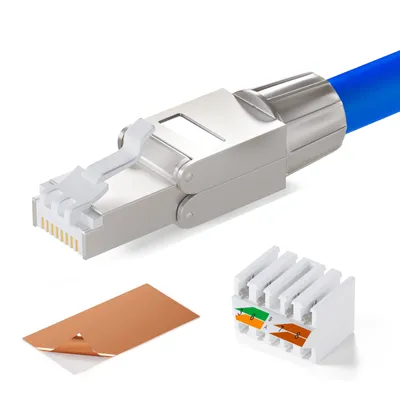 Produktbild von LogiLink MP0080 - CAT.8.1 feldkonfektionierbarer RJ45 Stecker, RJ45, Grau, Edelstahl, 22/24, 8,5 mm