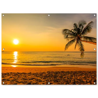 Obrázek produktu pro MuchoWow® Zahradní plakáty - Palma - Pláž - Západ slunce - Moře - 90x120 cm - Zahradní dekorace