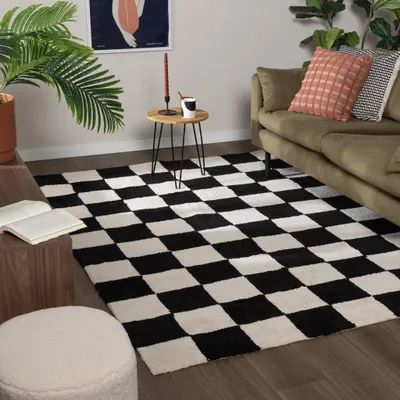 Image de Volero - Tapis à damier - Blox Noir - 80x150 cm