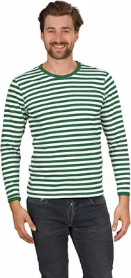 Produktbild von Ringelshirt lang grün-weiß Faschingskostüm Herren Größe: XL