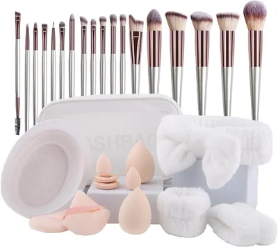 Obrázek produktu pro Sada štětců na make-up, 31 kusů, vhodná na cesty, obsahuje houbičku a čisticí prostředek