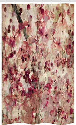 Produktbild von ABAKUHAUS Retro Schmaler Duschvorhang, Kirschblüten Blumen, Badezimmer Deko Set aus Stoff mit Haken, 120 x 180 cm, Beige Rosa