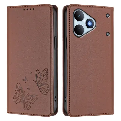 Image de Étui en cuir pour Realme Note 80, étui de protection type portefeuille en cuir gaufré « papillon » avec support, marron
