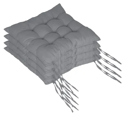 Produktbild von Relaxdays Stuhlkissen, 4er Set, 40x40 cm, gesteppte Sitzpolster mit Bändern, indoor & outdoor, Polyesterbezug, grau, KI-generiertes Bild
