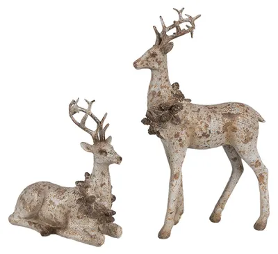 Produktbild von Clayre & Eef Dekorationsfigur 2er Set Hirsch 20/12 cm Braun Kunststoff