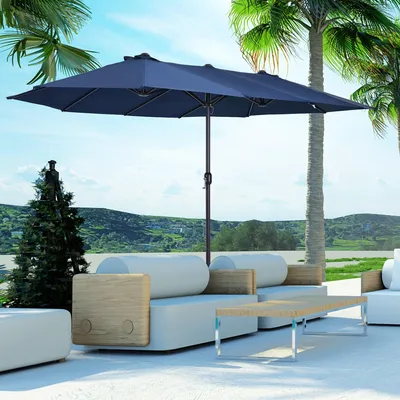 Immagine prodotto di Ombrellone - Parasole - Ombrellone da giardino - Ombrellone da spiaggia - Ombrellone per terrazza - Grande ombrellone a doppia parete, colore blu