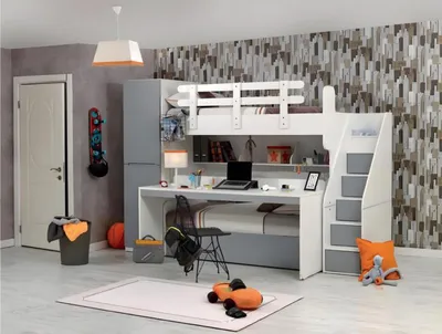 Immagine prodotto di Cameretta per bambini in legno bianco con letto a castello e scrivania