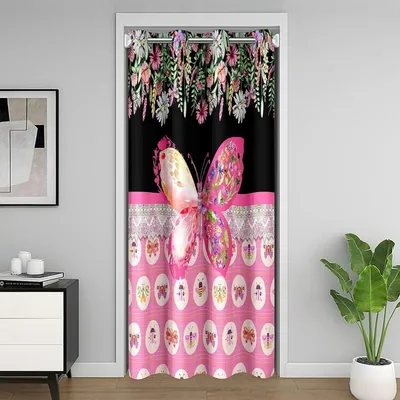 Produktbild von Türvorhang Schmetterling Botanisch Schwarz Rosa 150x203 cm