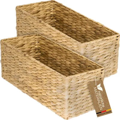Produktbild von HMF Aufbewahrungskorb passend für KALLAX halbes Fach, Korb geflochten aus Wasserhyazinthe für Badezimmer, Küche und Wohnbereich, 2er Set, 38 x 15 x 14 cm, Natur