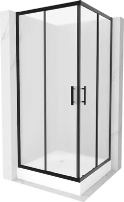 Produktbild von Mexen Rio quadratische Duschkabine 90 x 90 cm, Frost, Schwarz + Duschwanne Rio, Weiß - 860-090-090-70-30-4510
