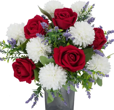 Produktbild von künstliche Blumen Rosen Blumenstrauß Rot Rosen Seidenblumen mit Weiße Gänseblümchen Blumensträuße Frühlingsblumen für Hochzeit Valentinstag Muttertag Dekoration Tischdeko Brautstrauß