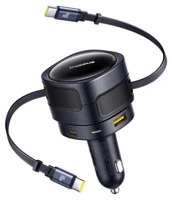Obrázok produktu pre Baseus Enjoyment Max 90W nabíjačka do auta 2 X Usb-C + Usb-A + Usb-C kábel - čierna