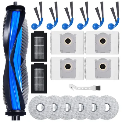 Zubehörset für Saugroboter, 1 Hauptbürste, 6 Seitenbürsten, 6 Tücher, 2 Filter