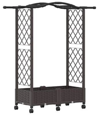 Obrázok produktu pre vidaXL Vyvýšený záhradný kvetináč s oporou na rastliny a strechou, hnedý, 124 x 40 x 129 cm, PP