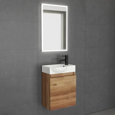Produktbild von Alpenberger Badezimmermöbel Set | Gäste WC Waschtisch mit Unterschrank | Badschrank Schmal mit Badspiegel | Badezimmer Spiegel  | Waschbeckenunterschrank