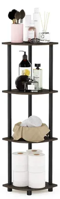 Zdjęcie produktu dla Półka narożna Furinno, 4 półki, drewno, wzór ciemnobrązowy/czarny, wymiary: 29,46 x 29,46 x 110,49 cm