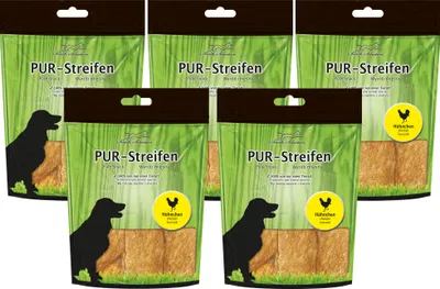 Produktbild von 5x100g Schecker PUR Streifen Hühnchen - Kausnack für Hunde von einer Tierart - getreidefrei