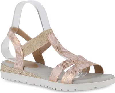 Produktbild von VAN HILL Damen Übergrößen Riemchensandaletten Sandaletten Glitzer Schuhe 841281, Farbe: Beige Rose Gold, Größe: 44