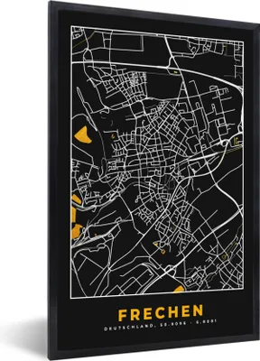 Produktbild von MuchoWow® Gerahmtes Poster Frechen - Stadtplan - Gold - Karte - Deutschland 60x90 cm - Poster mit Schwarzem Bilderrahmen Wandposter Rahmen Foto Bilder - Kunst