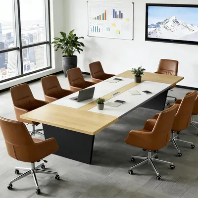 Zdjęcie produktu dla Stół konferencyjny do biura, wymiary 240x120x74 cm, kolor czarny/biały, grubość blatu 2,5 cm