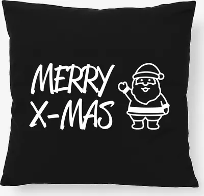Produktbild von Huuraa Kissen Merry X-Mas Weihnachtsmann 40x40cm mit Füllung Black Baumwolle Dekokissen Geschenkidee