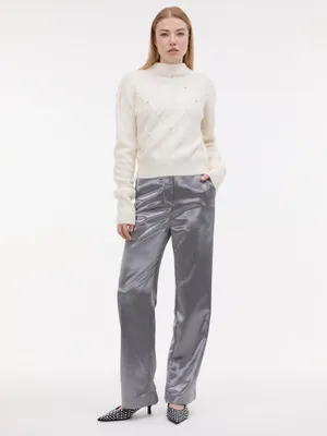 Produktbild von Orsay Damenhose aus silbernem Satin 36