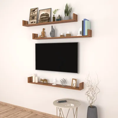 Produktbild von Wandregal Höganäs 3er Set Bücherregal für Wände Walnuss-Optik Regalbrett 120 x 15 x 12 cm Schweberegal Regal hängend