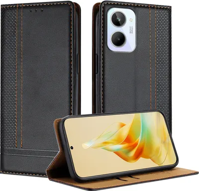 Produktbild von Handyhülle für Realme 10 4G Leder Flip Klappbare Schutzhülle mit Standfunktion Schwarz