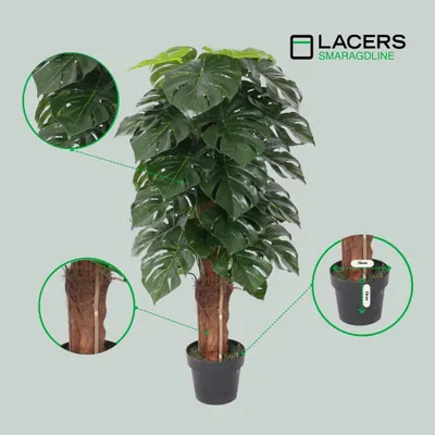 Produktbild von Lacers SMARAGDLINE pflegeleichte künstliche Monstera im Topf – Fensterblatt 120cm -realistische Optik, Dekoration für Wohnzimmer, Balkon und Büroräume